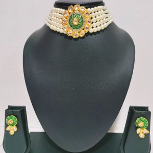 Dark Blue Short Necklace with Earrings and Bindi