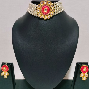 Dark Blue Short Necklace with Earrings and Bindi