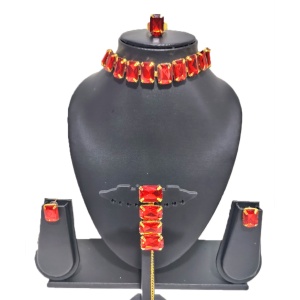 Dark Blue Short Necklace with Earrings and Bindi