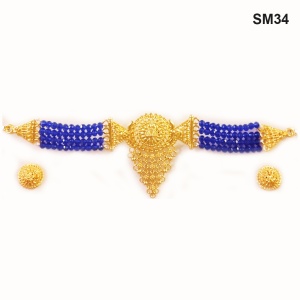 Dark Blue Short Necklace with Earrings and Bindi