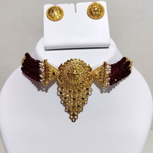 Dark Blue Short Necklace with Earrings and Bindi