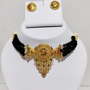 Dark Blue Short Necklace with Earrings and Bindi