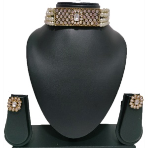 Dark Blue Short Necklace with Earrings and Bindi