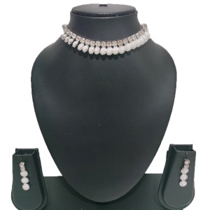 Dark Blue Short Necklace with Earrings and Bindi