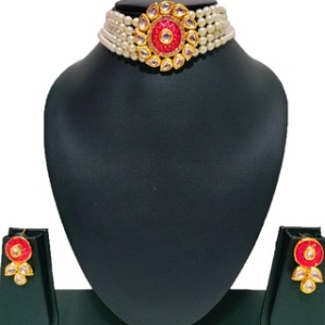 Dark Blue Short Necklace with Earrings and Bindi