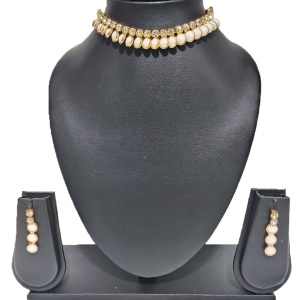 Dark Blue Short Necklace with Earrings and Bindi