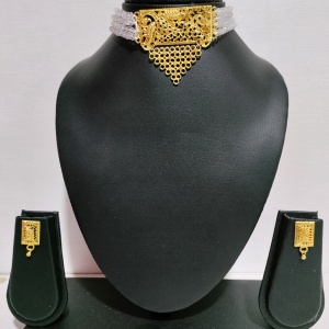 Dark Blue Short Necklace with Earrings and Bindi