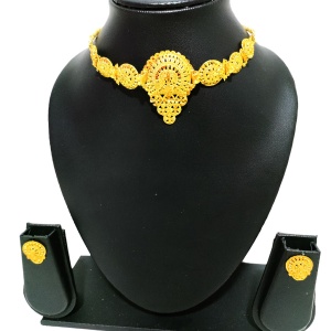 Dark Blue Short Necklace with Earrings and Bindi