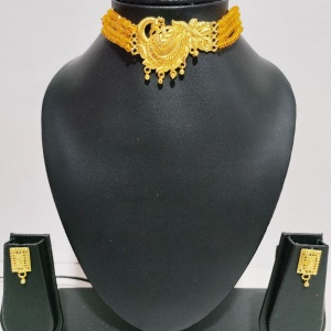 Dark Blue Short Necklace with Earrings and Bindi