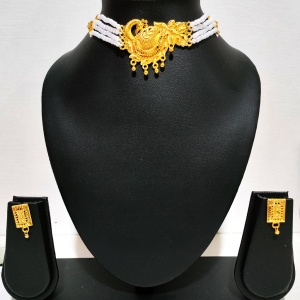 Dark Blue Short Necklace with Earrings and Bindi