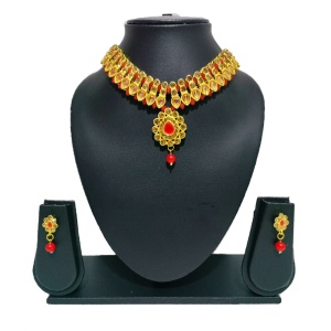 Dark Blue Short Necklace with Earrings and Bindi