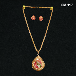 Dark Blue Short Necklace with Earrings and Bindi