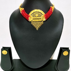 Dark Blue Short Necklace with Earrings and Bindi